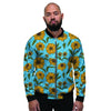 Blue Zigzag Sunflower Men's Bomber Jacket-grizzshop