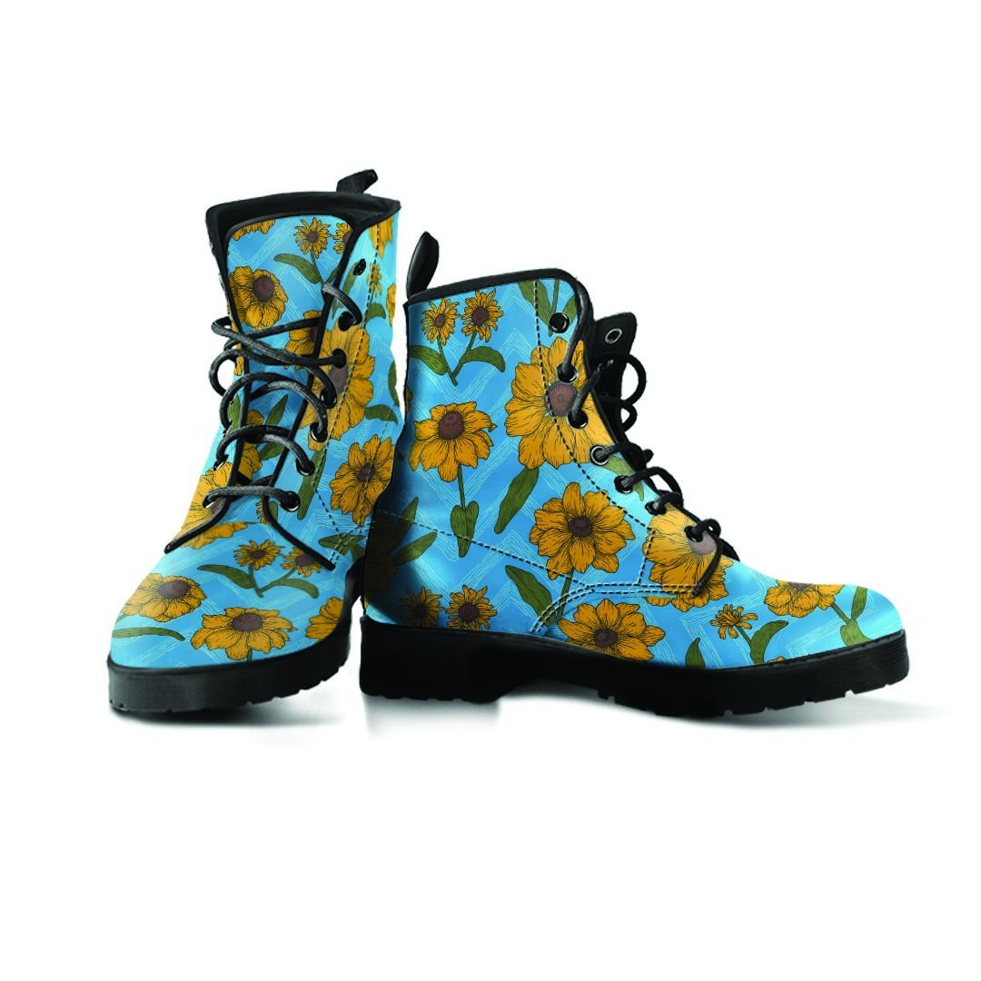 Blue Zigzag Sunflower Men's Boots-grizzshop