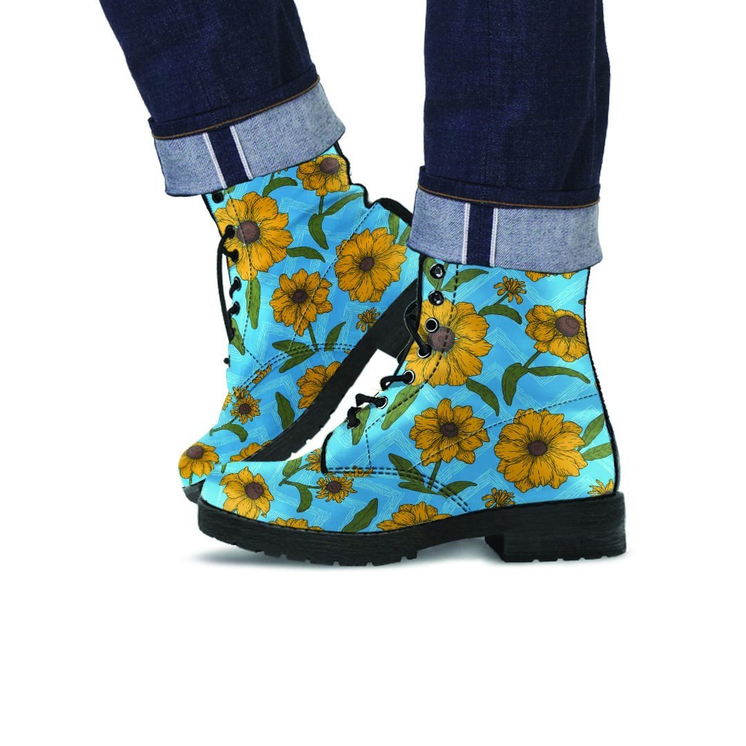 Blue Zigzag Sunflower Men's Boots-grizzshop