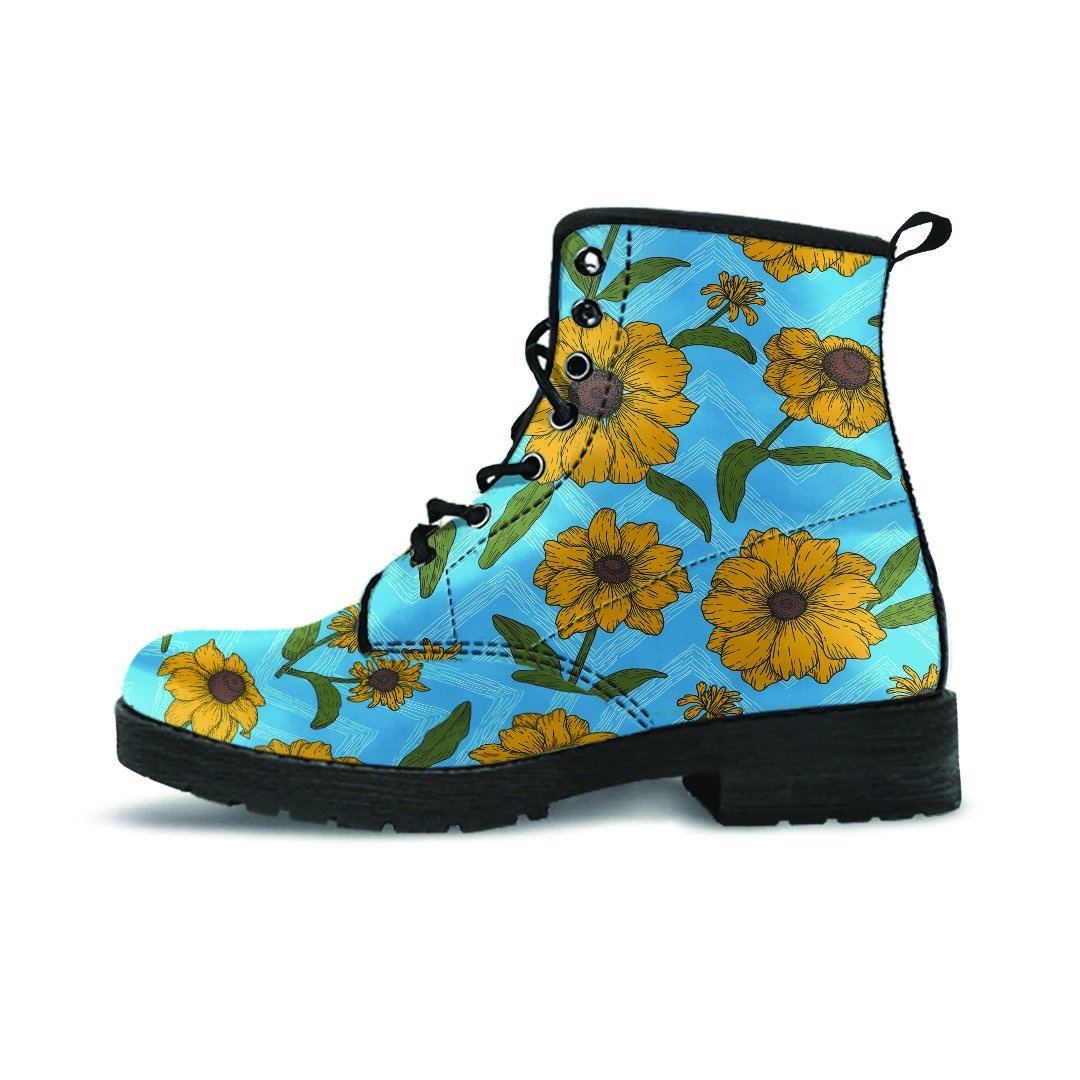 Blue Zigzag Sunflower Men's Boots-grizzshop