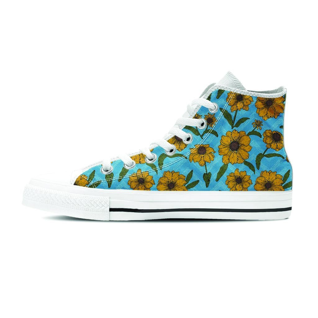 Blue Zigzag Sunflower Men's High Top Shoes-grizzshop