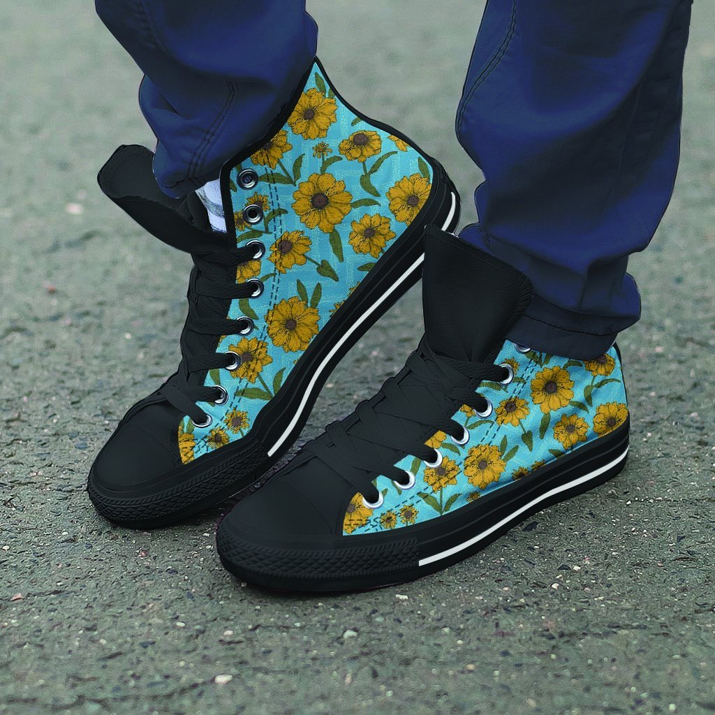 Blue Zigzag Sunflower Men's High Top Shoes-grizzshop