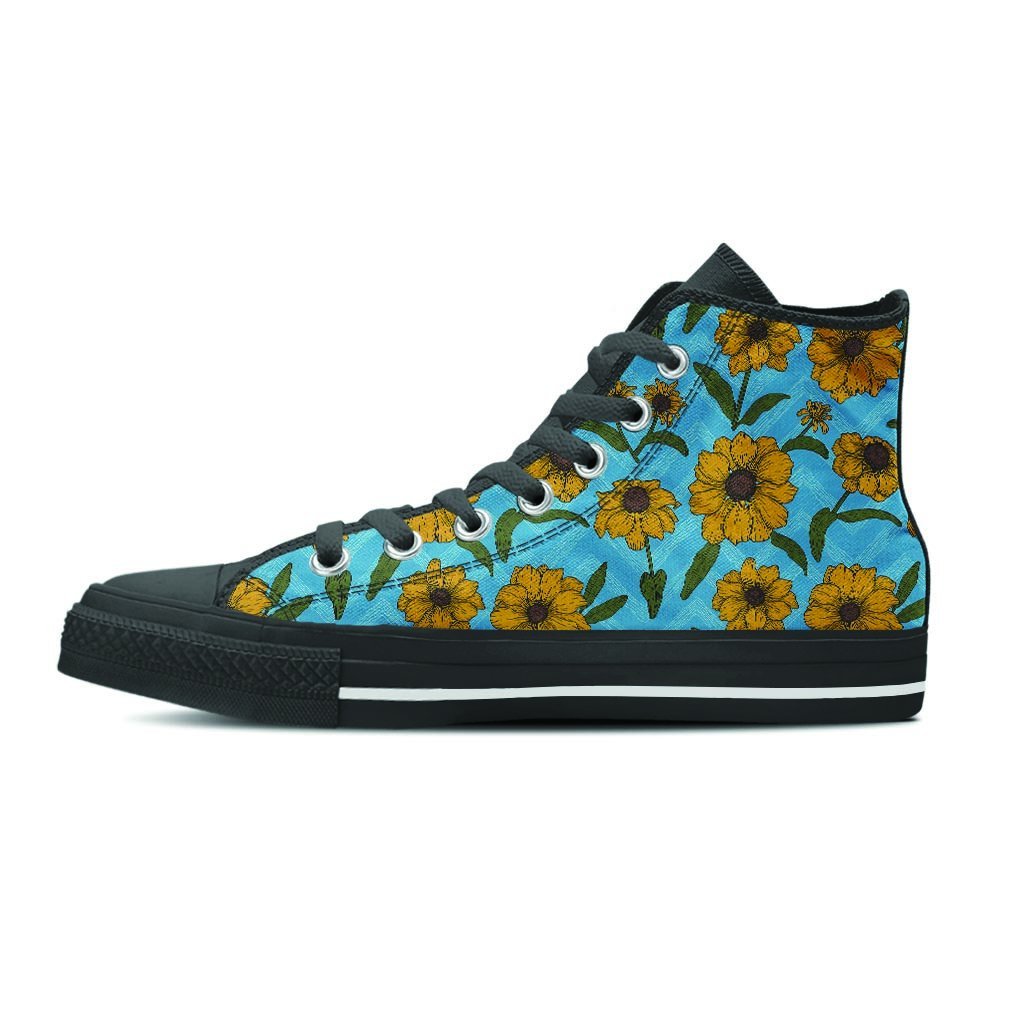 Blue Zigzag Sunflower Men's High Top Shoes-grizzshop