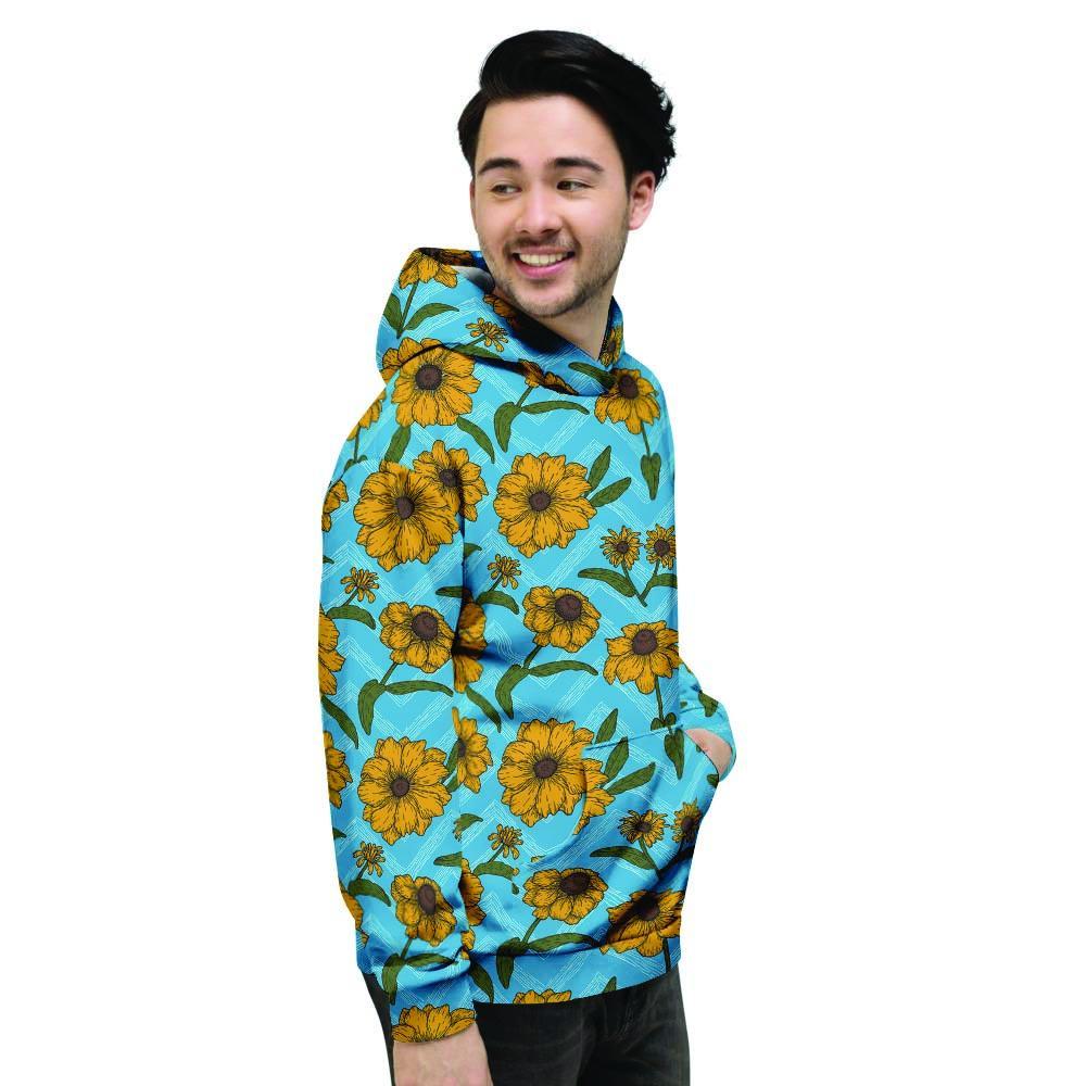 Blue Zigzag Sunflower Men's Hoodie-grizzshop