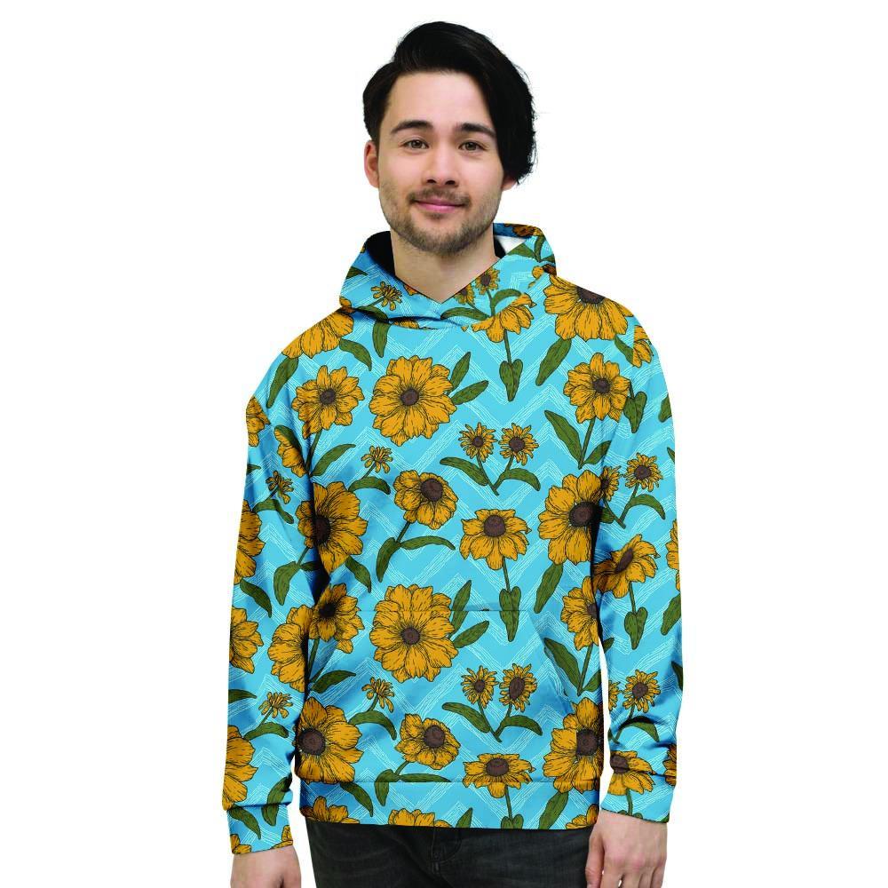 Blue Zigzag Sunflower Men's Hoodie-grizzshop