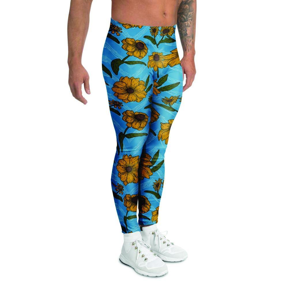 Blue Zigzag Sunflower Men's Leggings-grizzshop