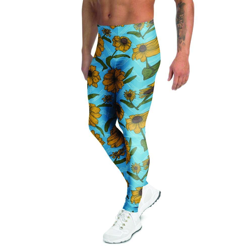 Blue Zigzag Sunflower Men's Leggings-grizzshop