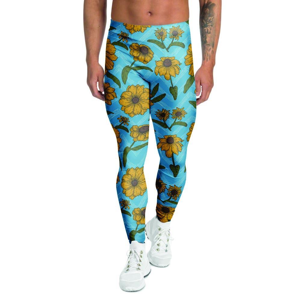 Blue Zigzag Sunflower Men's Leggings-grizzshop