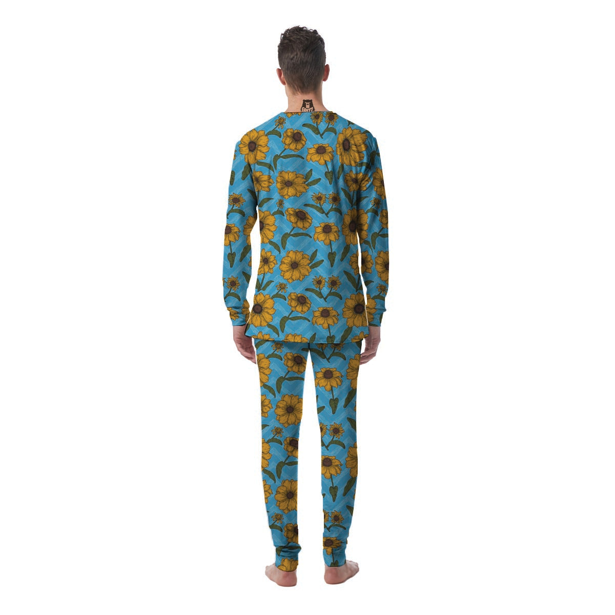 Blue Zigzag Sunflower Men's Pajamas-grizzshop