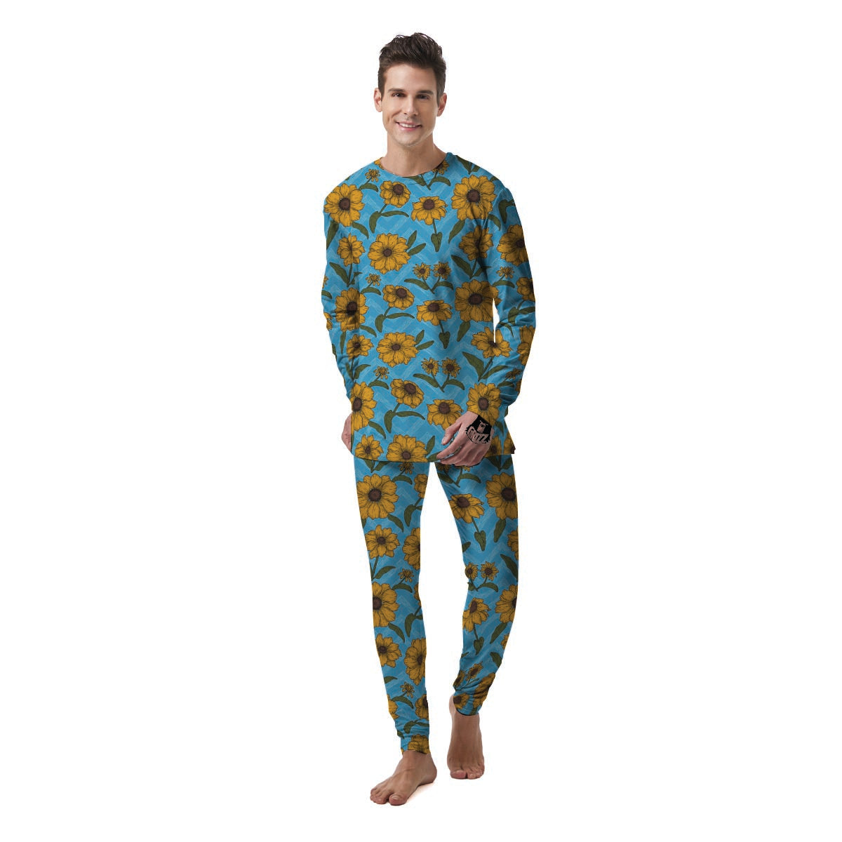 Blue Zigzag Sunflower Men's Pajamas-grizzshop