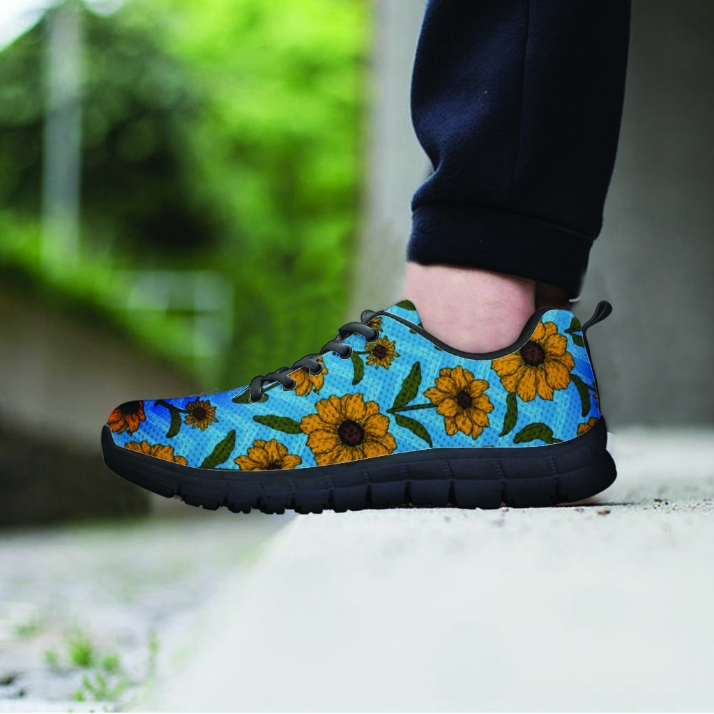 Blue Zigzag Sunflower Men's Sneakers-grizzshop