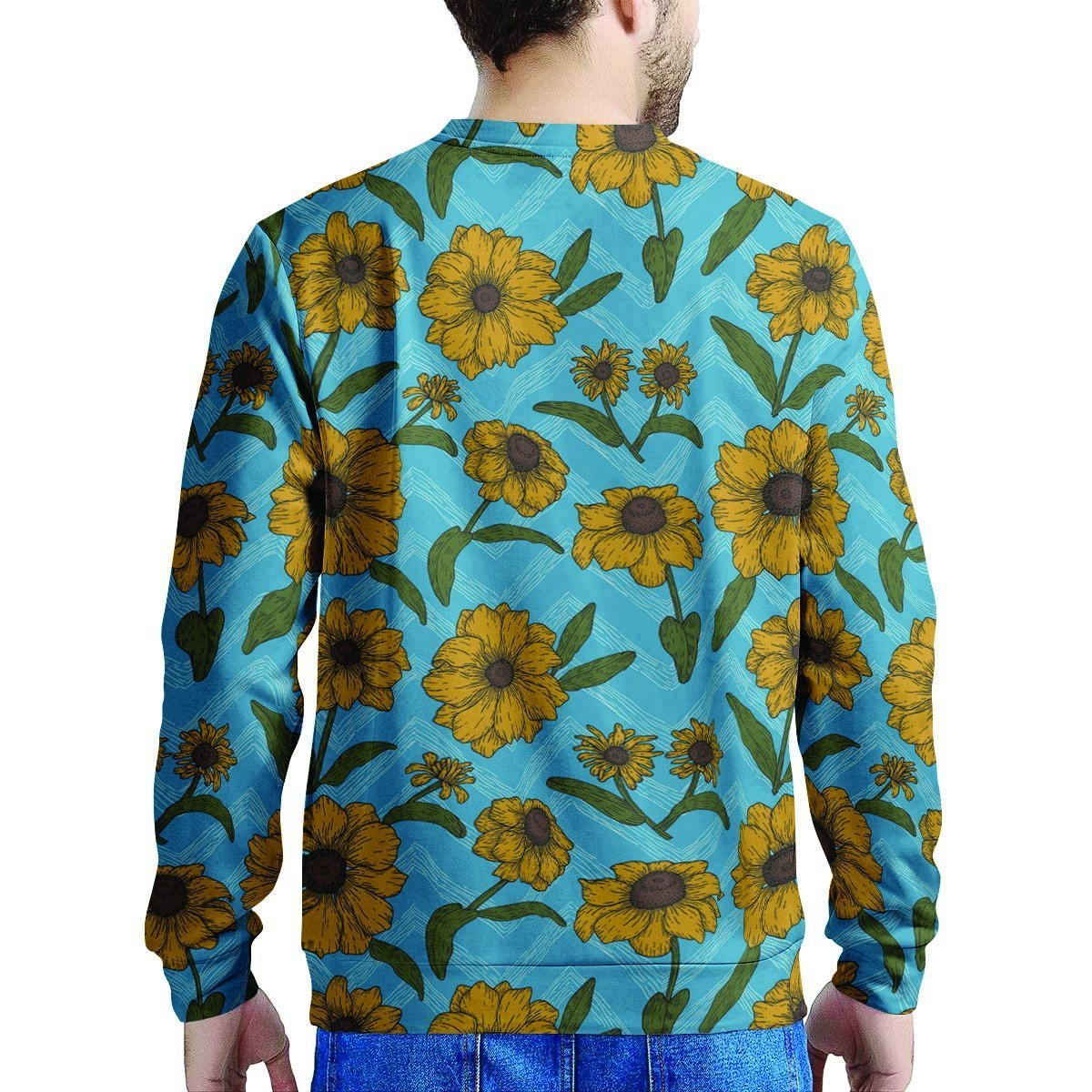 Blue Zigzag Sunflower Men's Sweatshirt-grizzshop