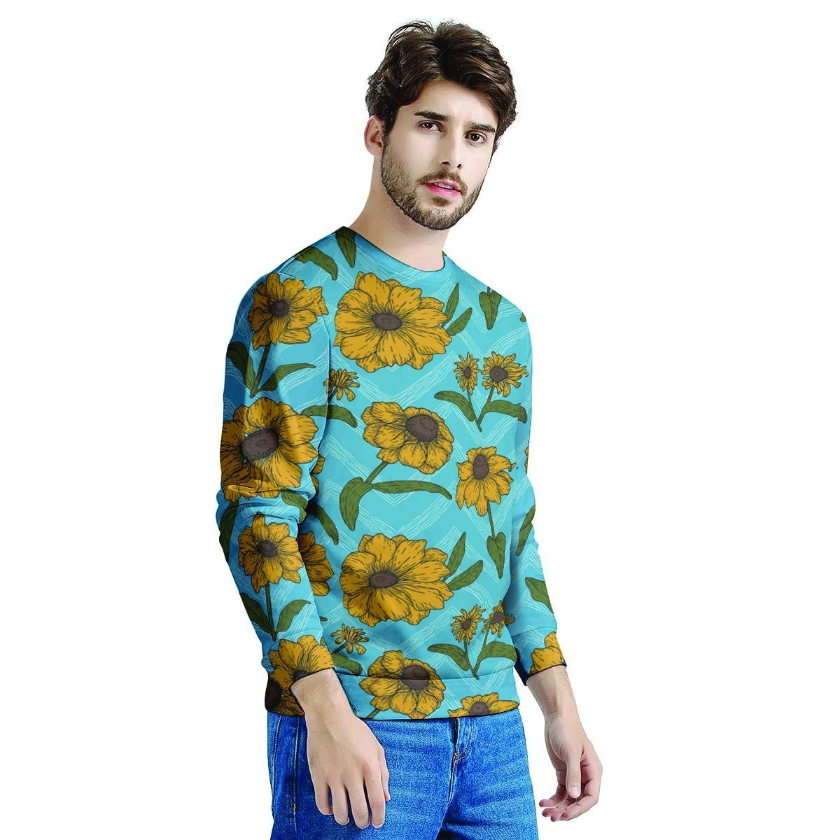 Blue Zigzag Sunflower Men's Sweatshirt-grizzshop