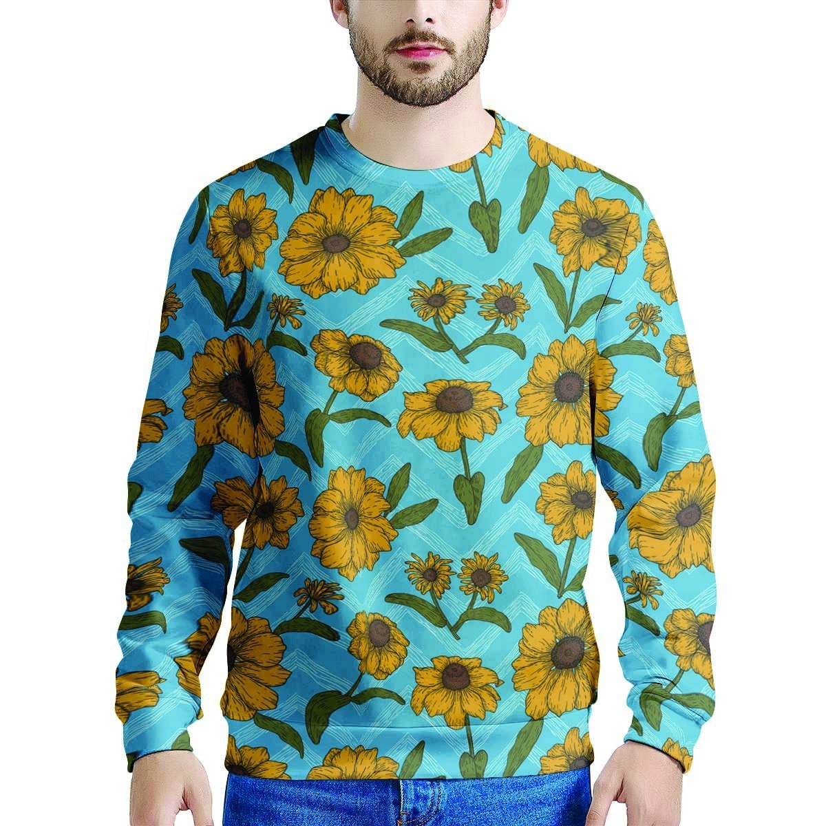 Blue Zigzag Sunflower Men's Sweatshirt-grizzshop