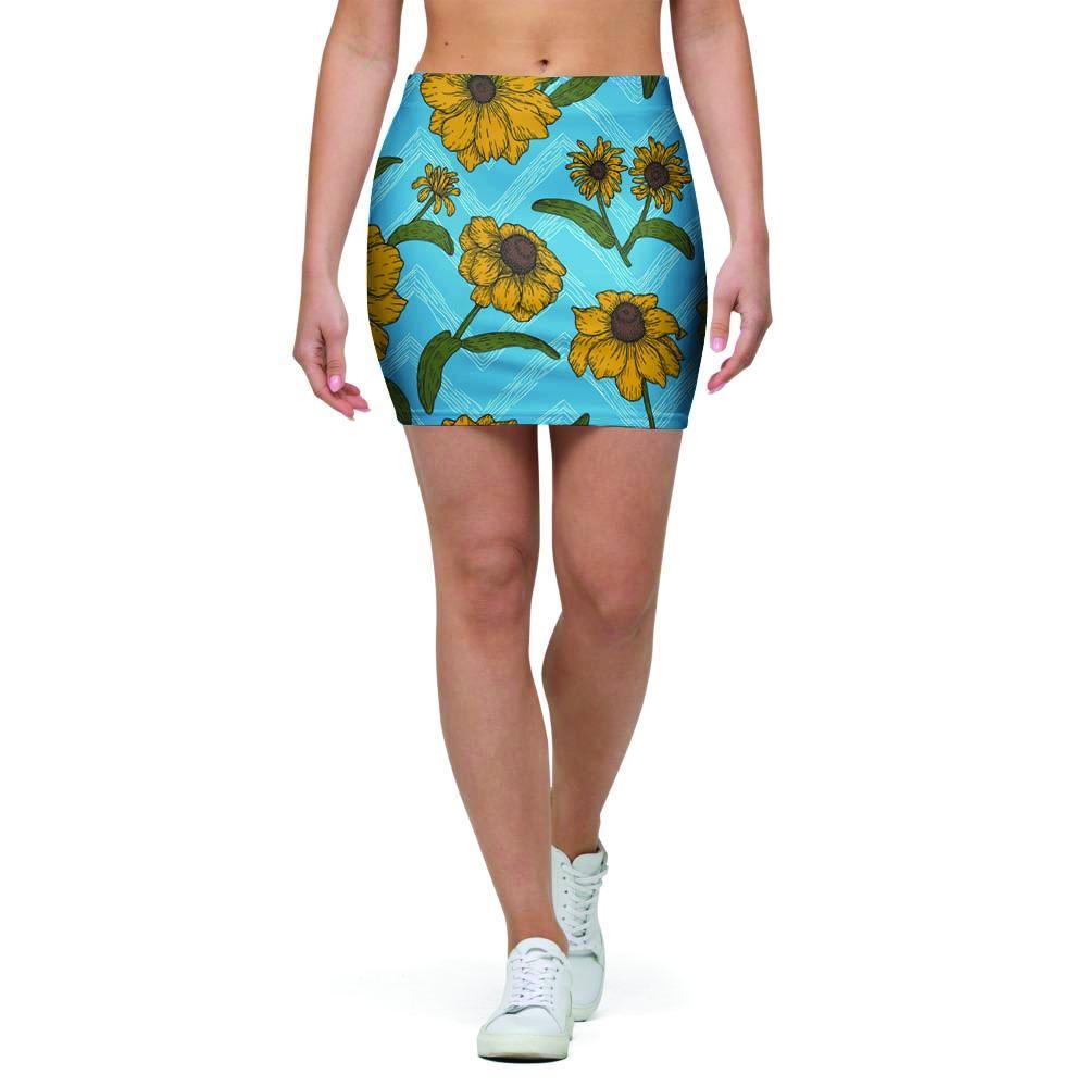 Blue Zigzag Sunflower Mini Skirt-grizzshop