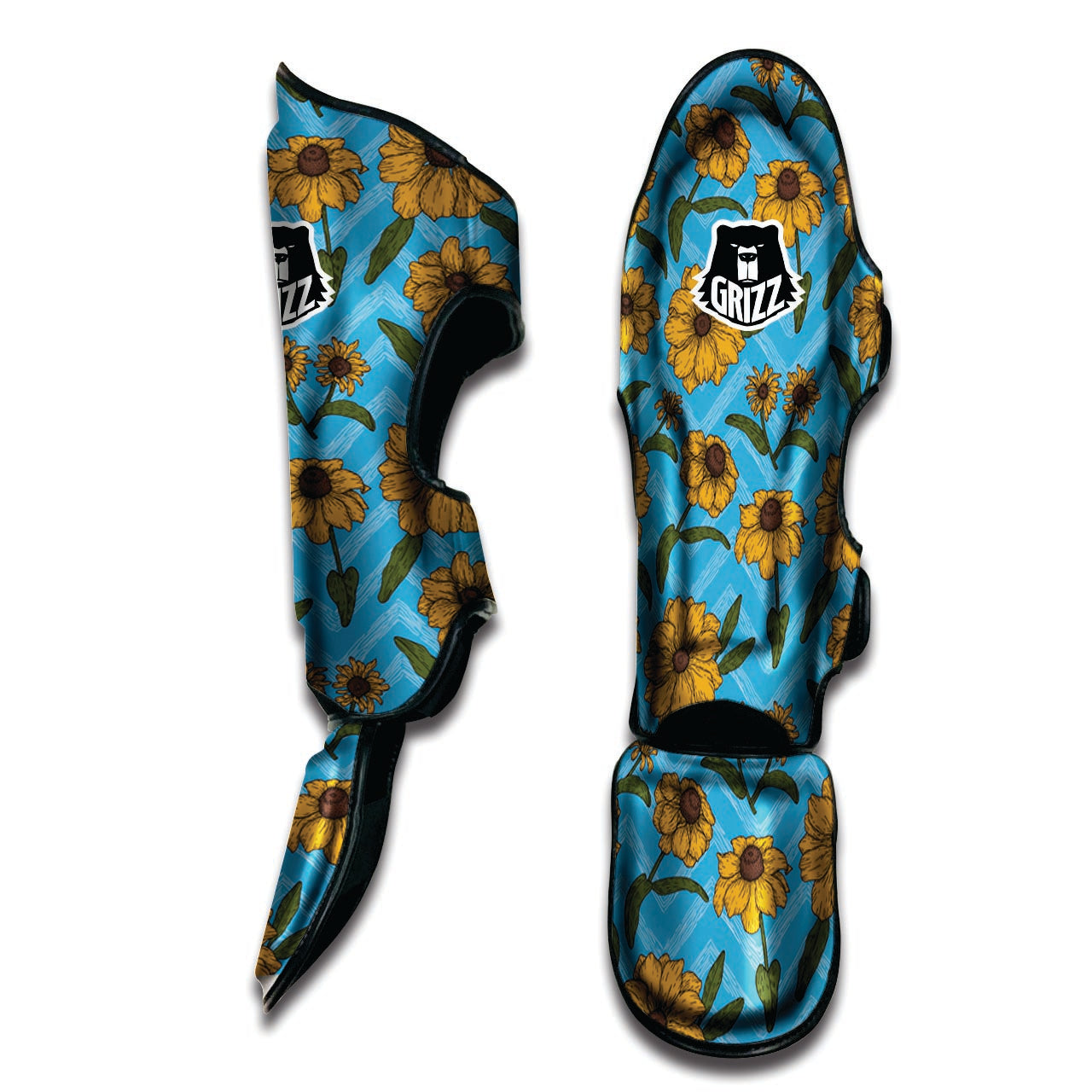 Blue Zigzag Sunflower Muay Thai Shin Guard-grizzshop