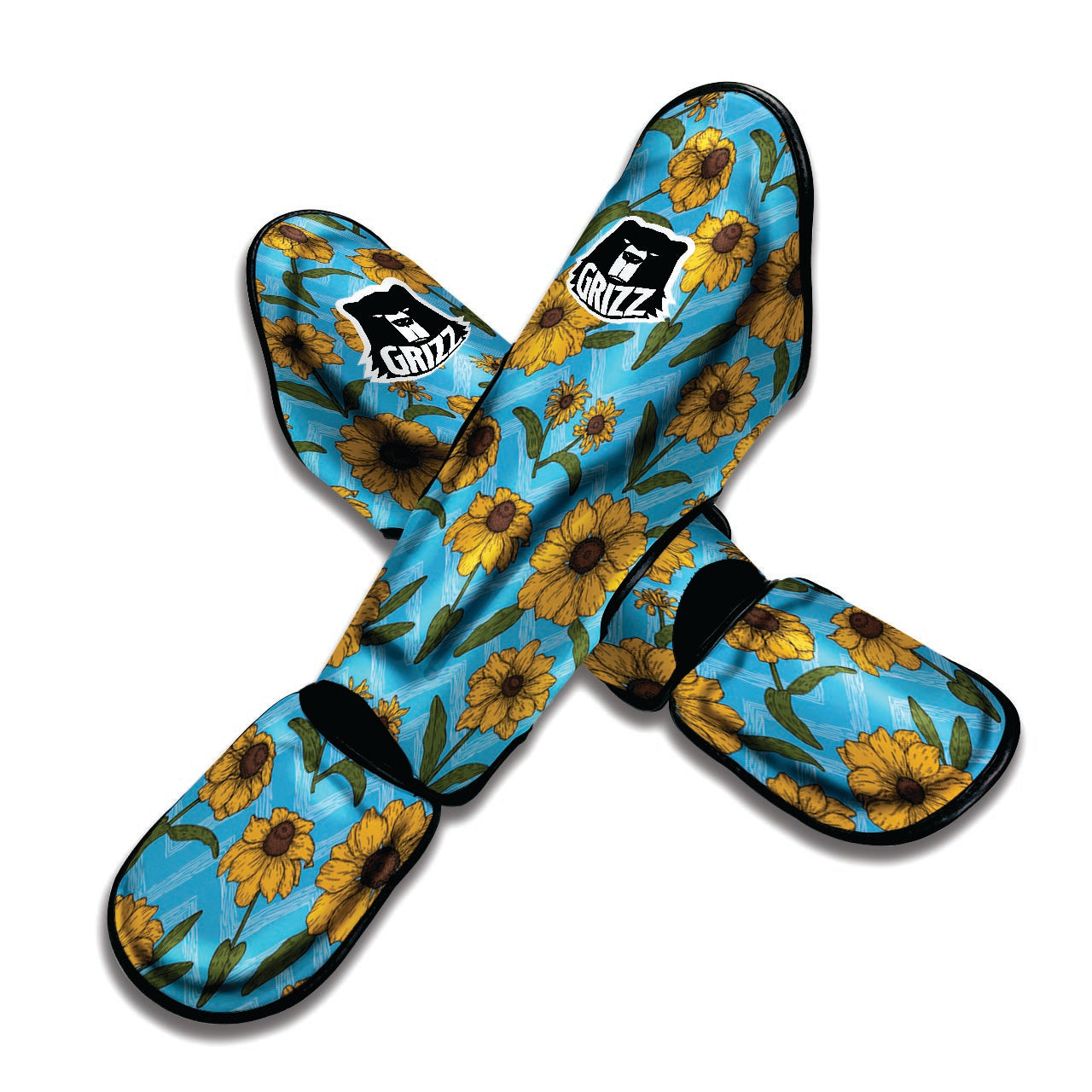 Blue Zigzag Sunflower Muay Thai Shin Guard-grizzshop