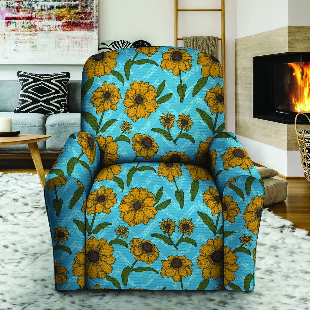 Blue Zigzag Sunflower Recliner Cover-grizzshop