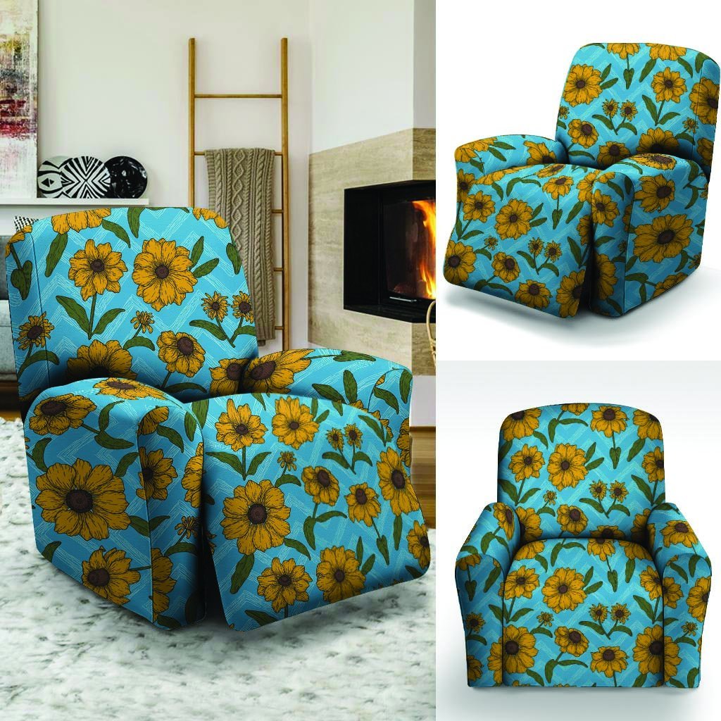 Blue Zigzag Sunflower Recliner Cover-grizzshop