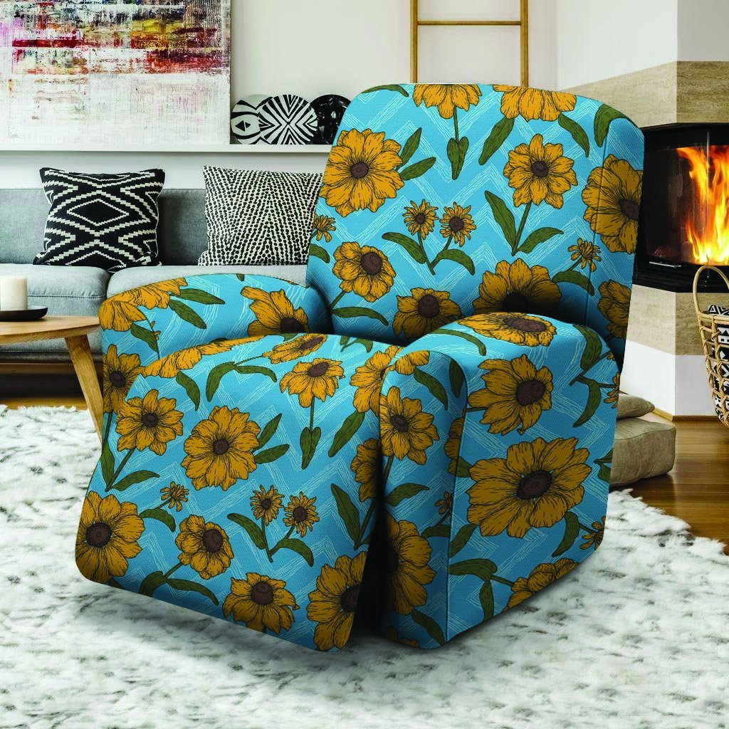 Blue Zigzag Sunflower Recliner Cover-grizzshop