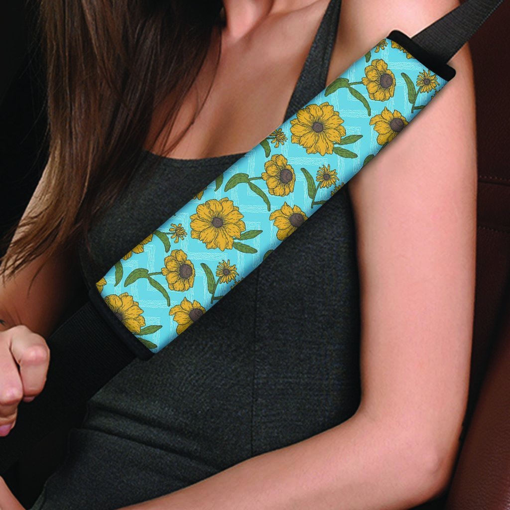 Blue Zigzag Sunflower Seat Belt Cover-grizzshop