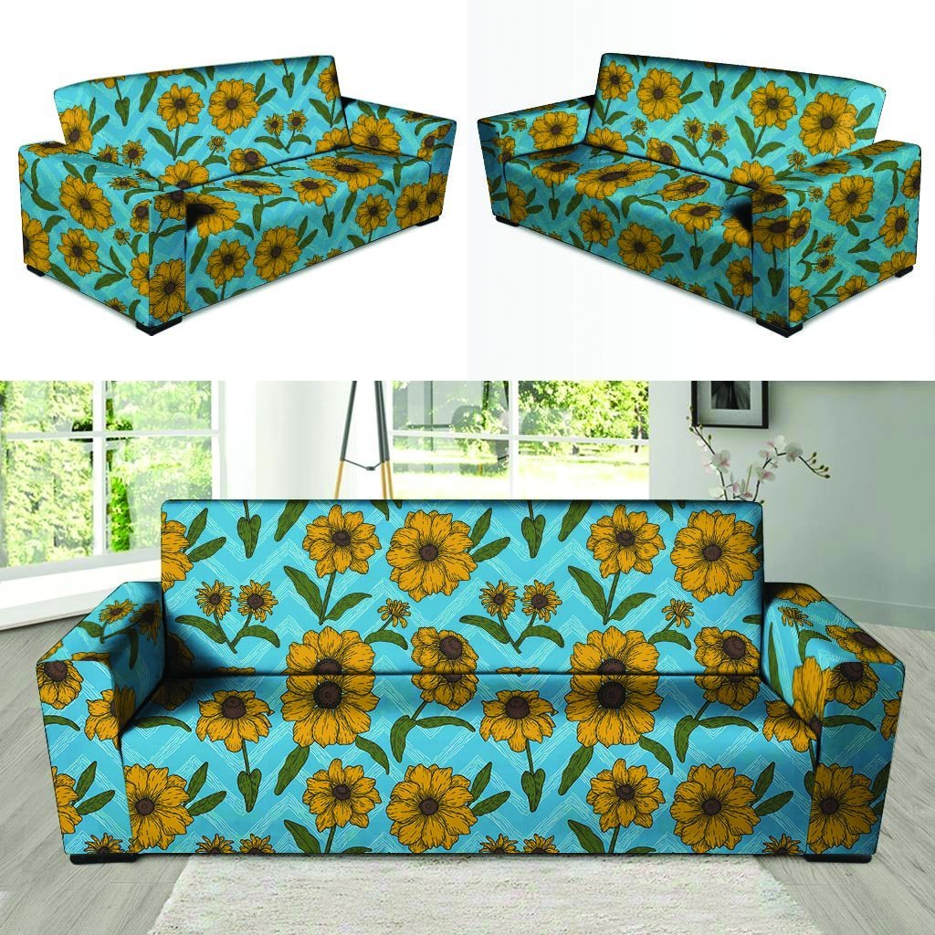 Blue Zigzag Sunflower Sofa Cover-grizzshop