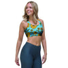 Blue Zigzag Sunflower Sports Bra-grizzshop