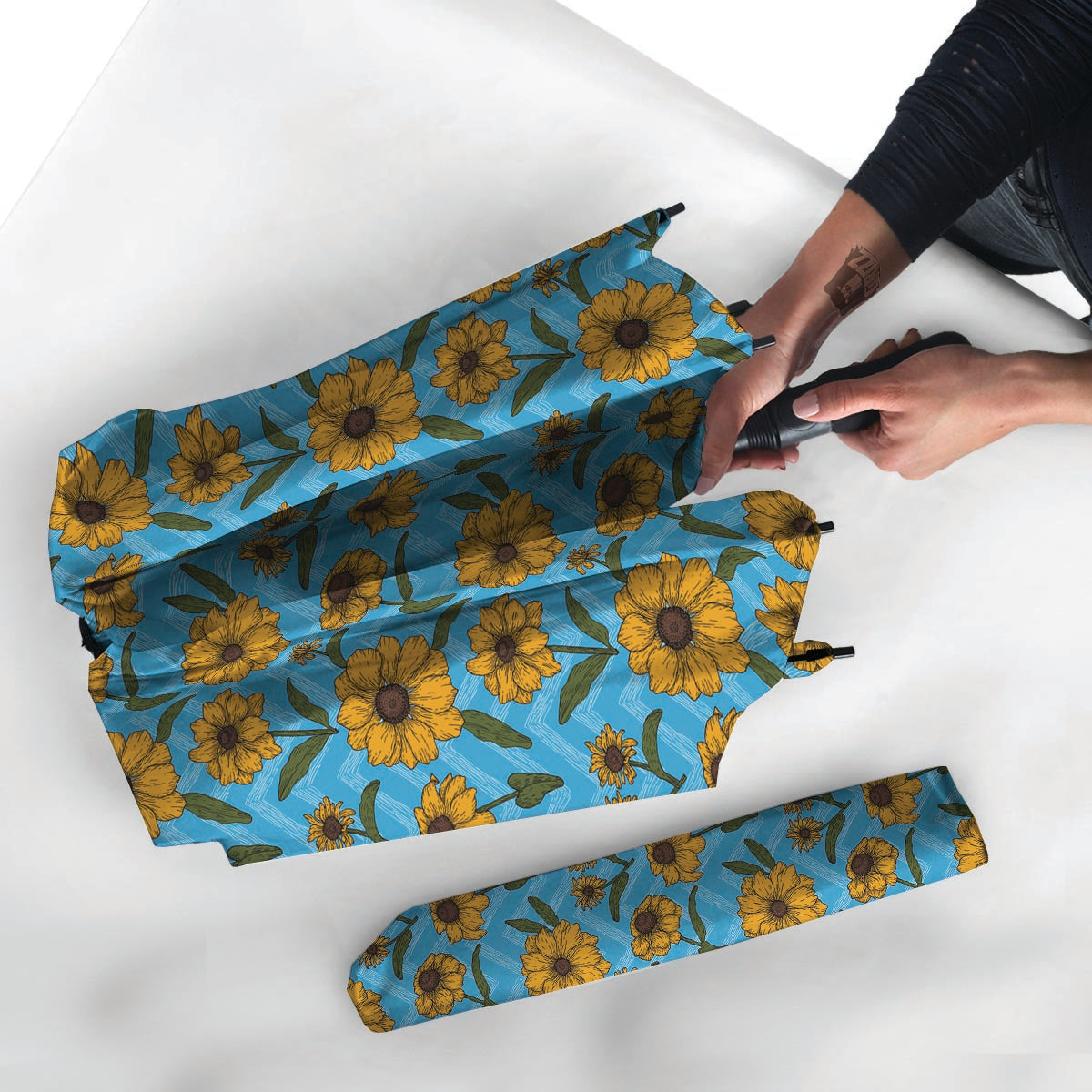 Blue Zigzag Sunflower Umbrella-grizzshop