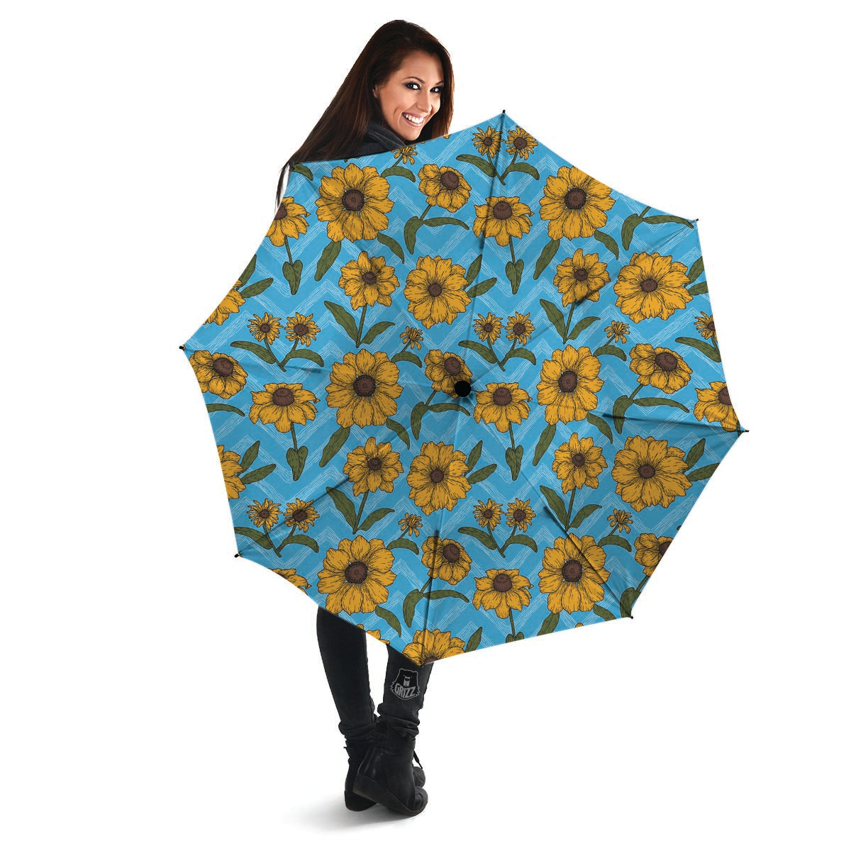 Blue Zigzag Sunflower Umbrella-grizzshop