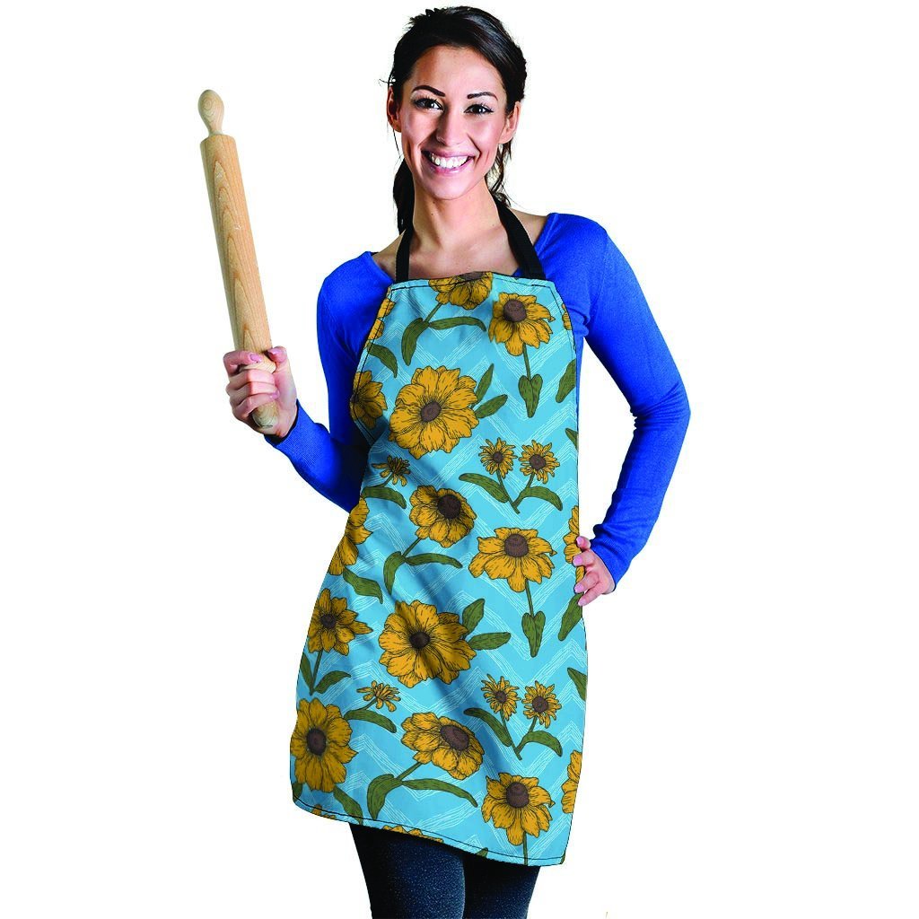 Blue Zigzag Sunflower Women's Apron-grizzshop