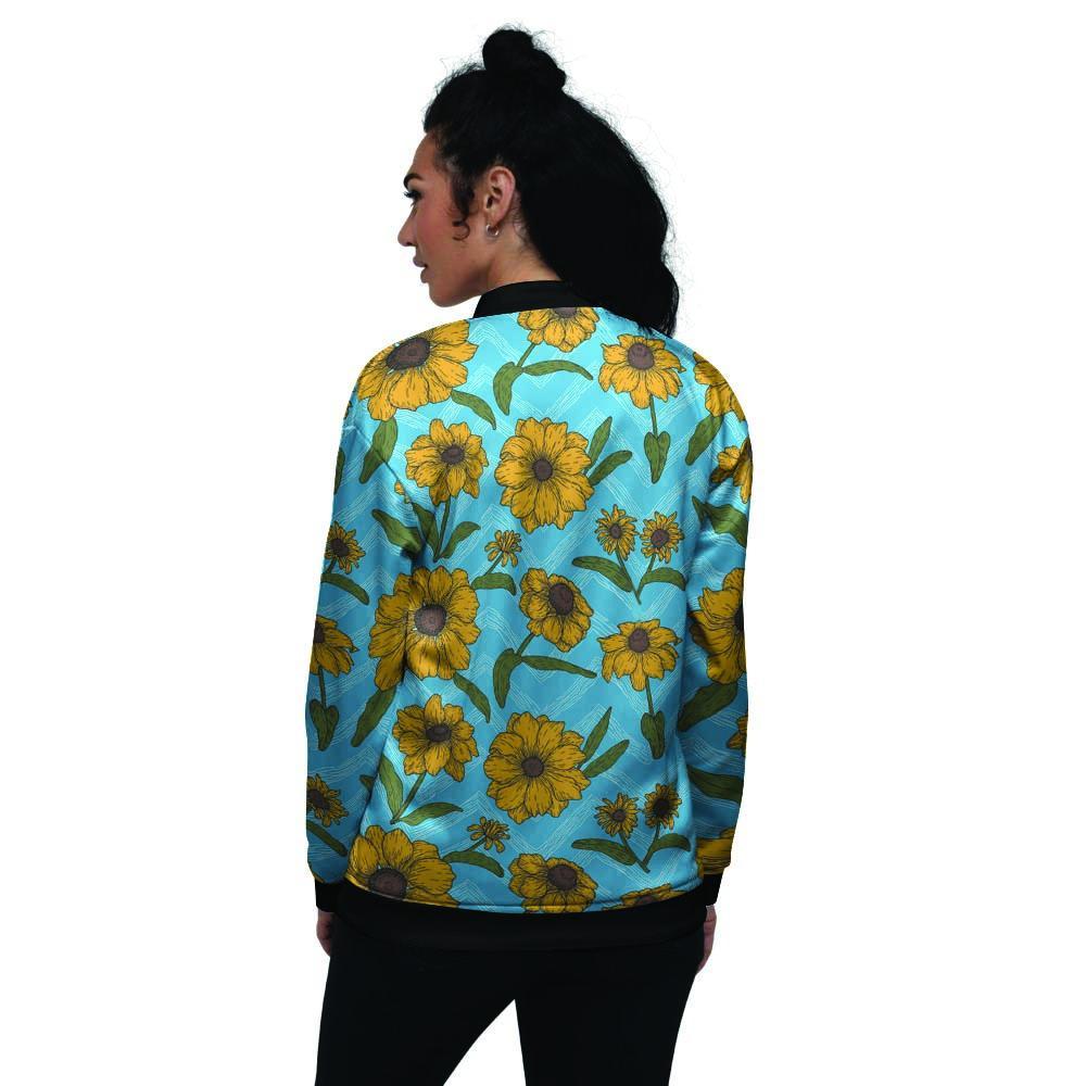 Blue Zigzag Sunflower Women's Bomber Jacket-grizzshop