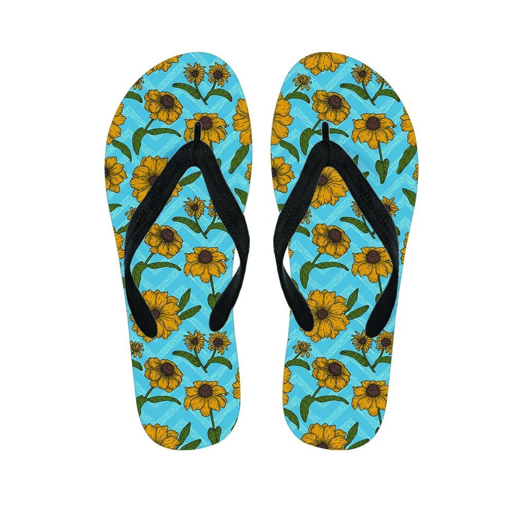 Blue Zigzag Sunflower Women's Flip Flops-grizzshop
