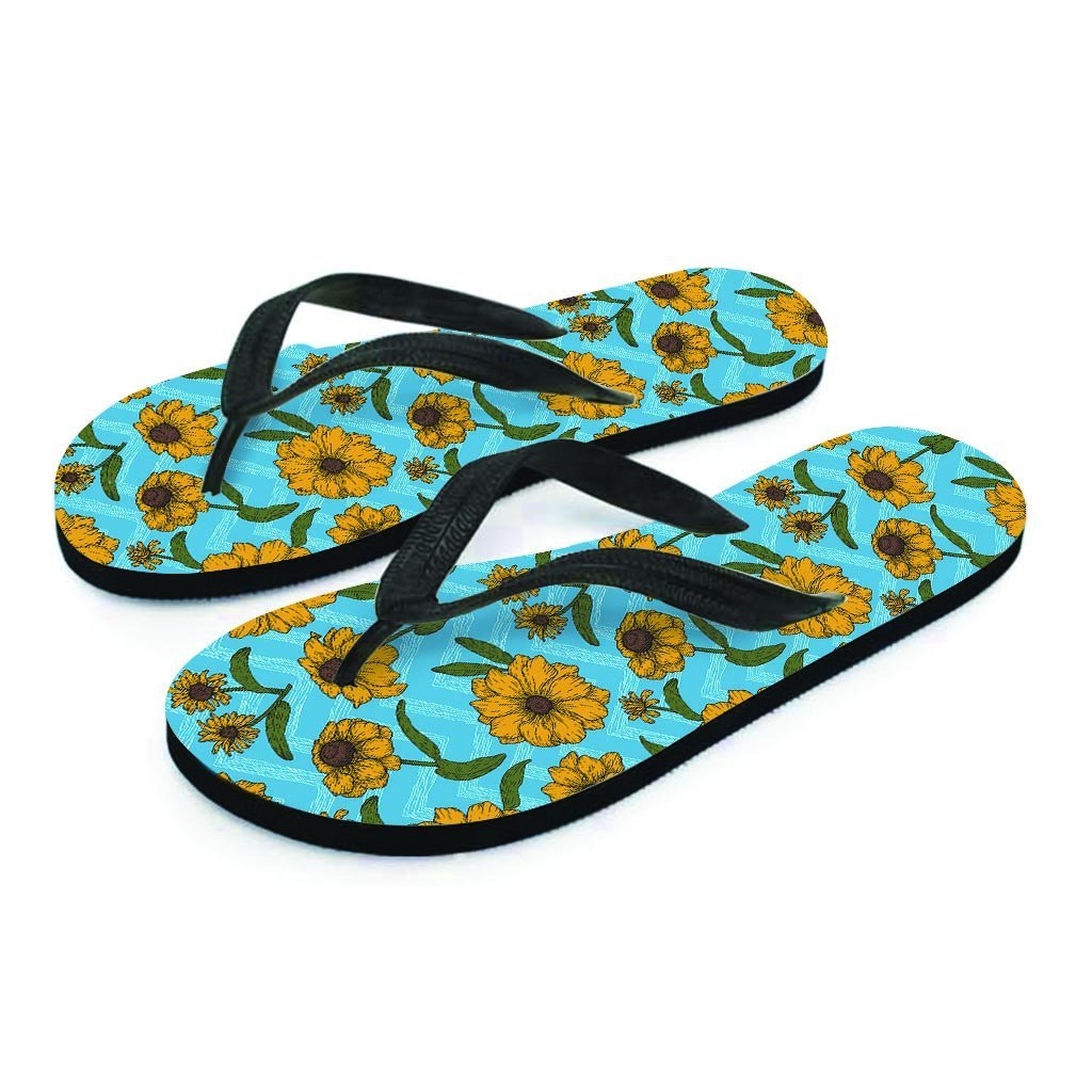 Blue Zigzag Sunflower Women's Flip Flops-grizzshop