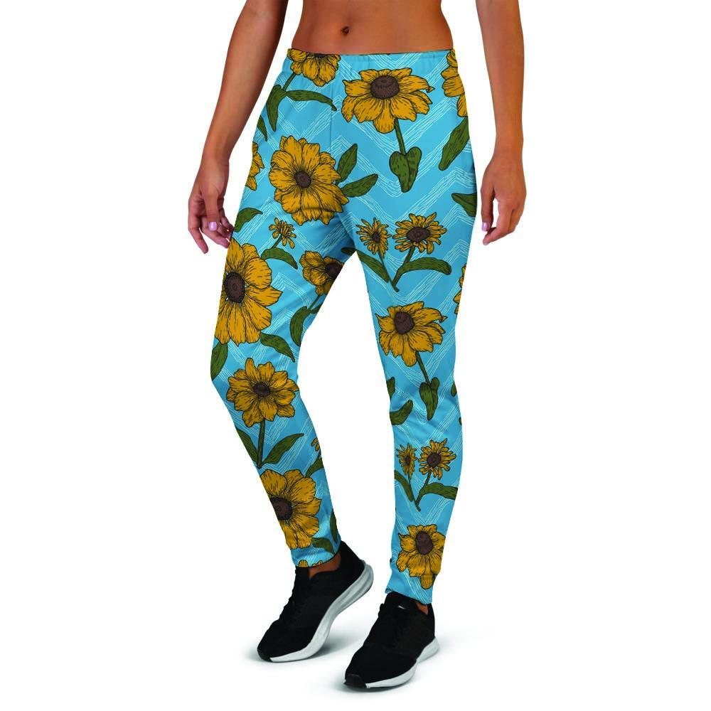 Blue Zigzag Sunflower Women's Joggers-grizzshop