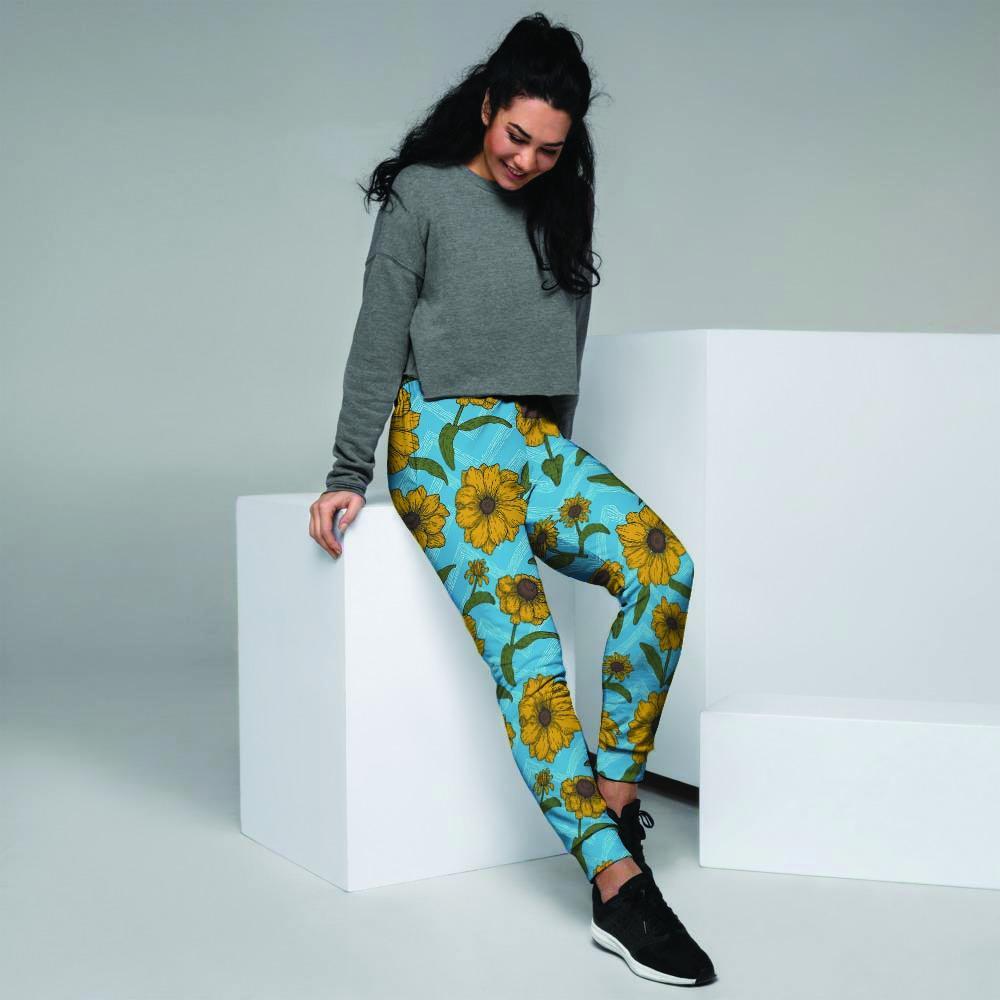 Blue Zigzag Sunflower Women's Joggers-grizzshop