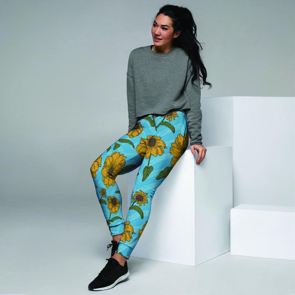 Blue Zigzag Sunflower Women's Joggers-grizzshop