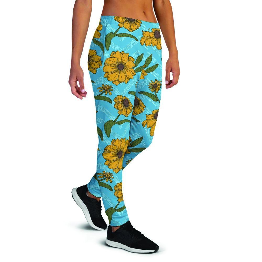 Blue Zigzag Sunflower Women's Joggers-grizzshop