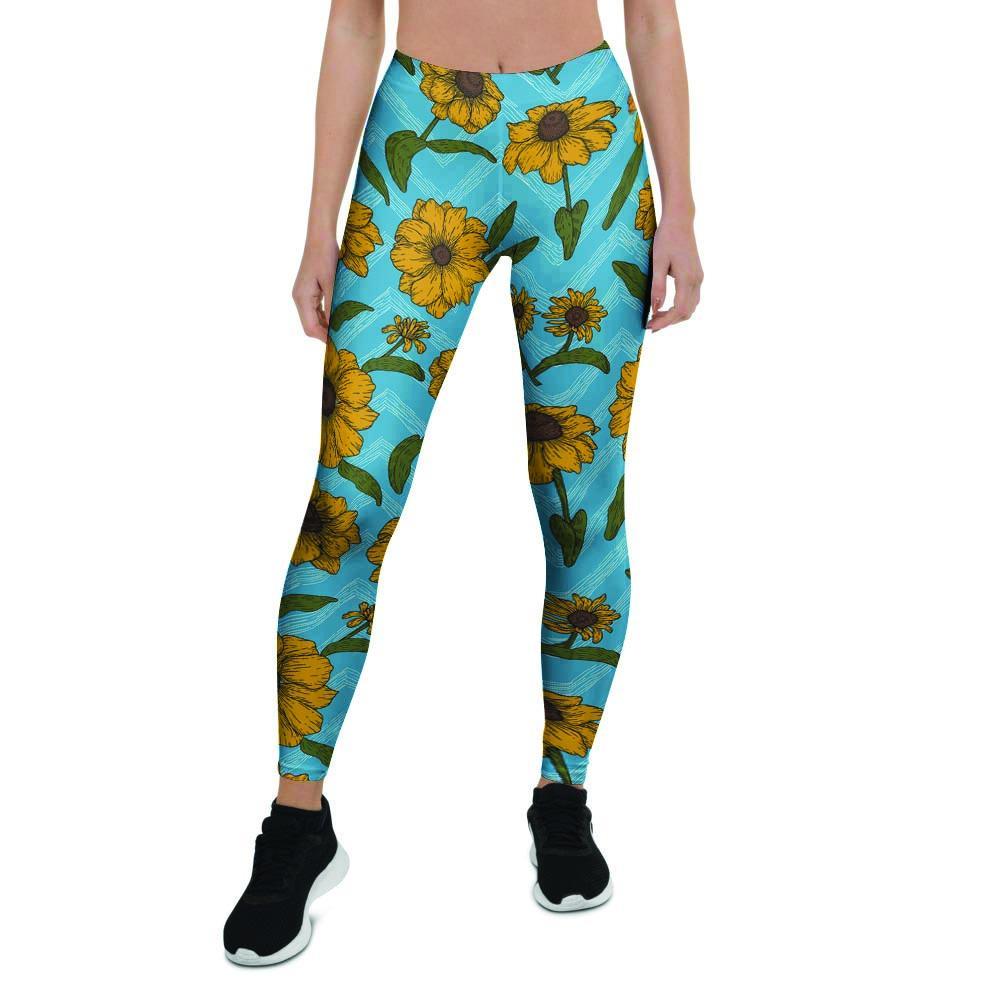 Blue Zigzag Sunflower Women's Leggings-grizzshop