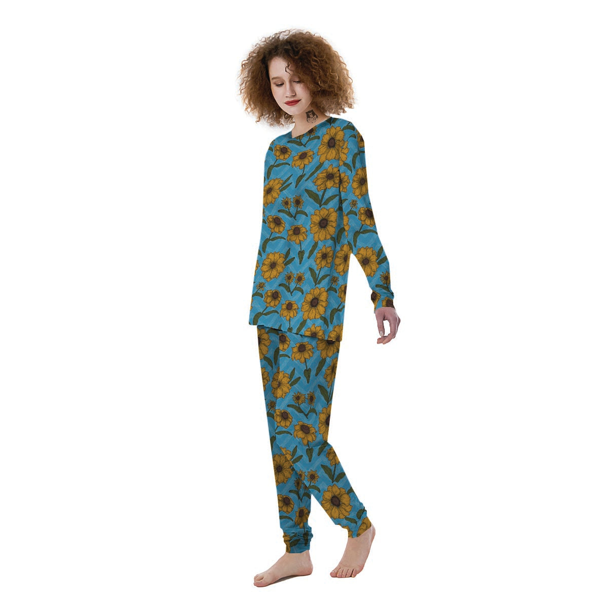 Blue Zigzag Sunflower Women's Pajamas-grizzshop