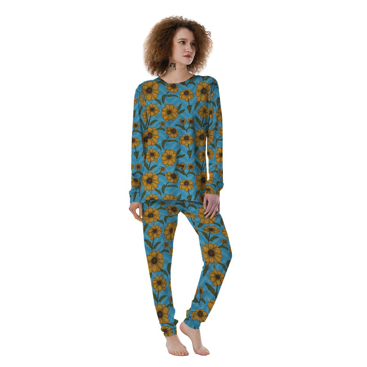 Blue Zigzag Sunflower Women's Pajamas-grizzshop