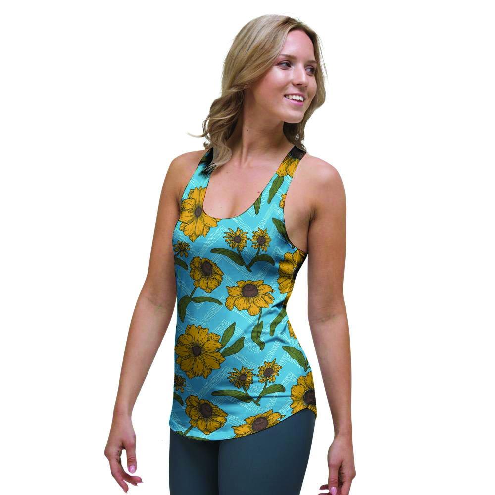 Blue Zigzag Sunflower Women's Racerback Tank Top-grizzshop