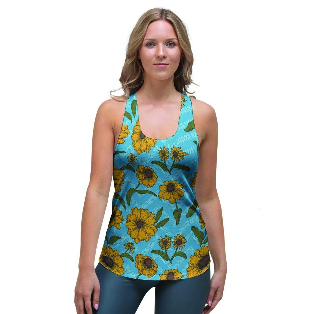 Blue Zigzag Sunflower Women's Racerback Tank Top-grizzshop