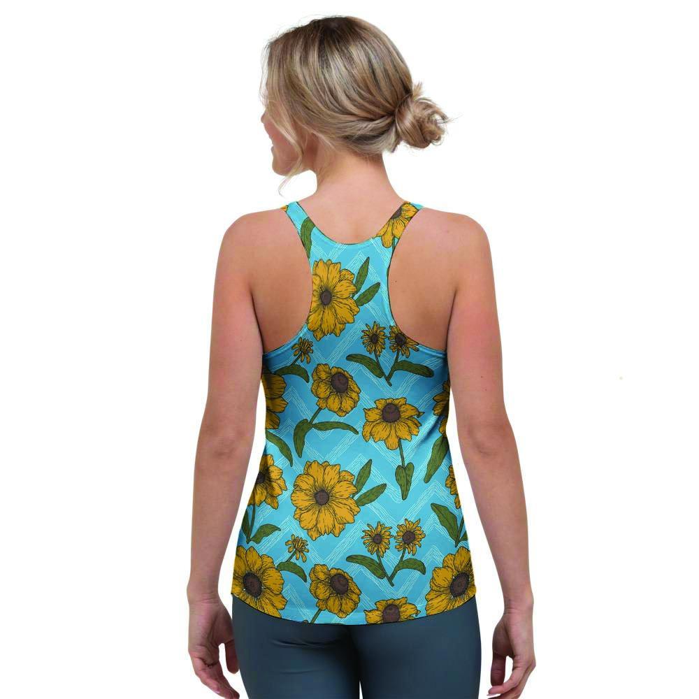 Blue Zigzag Sunflower Women's Racerback Tank Top-grizzshop