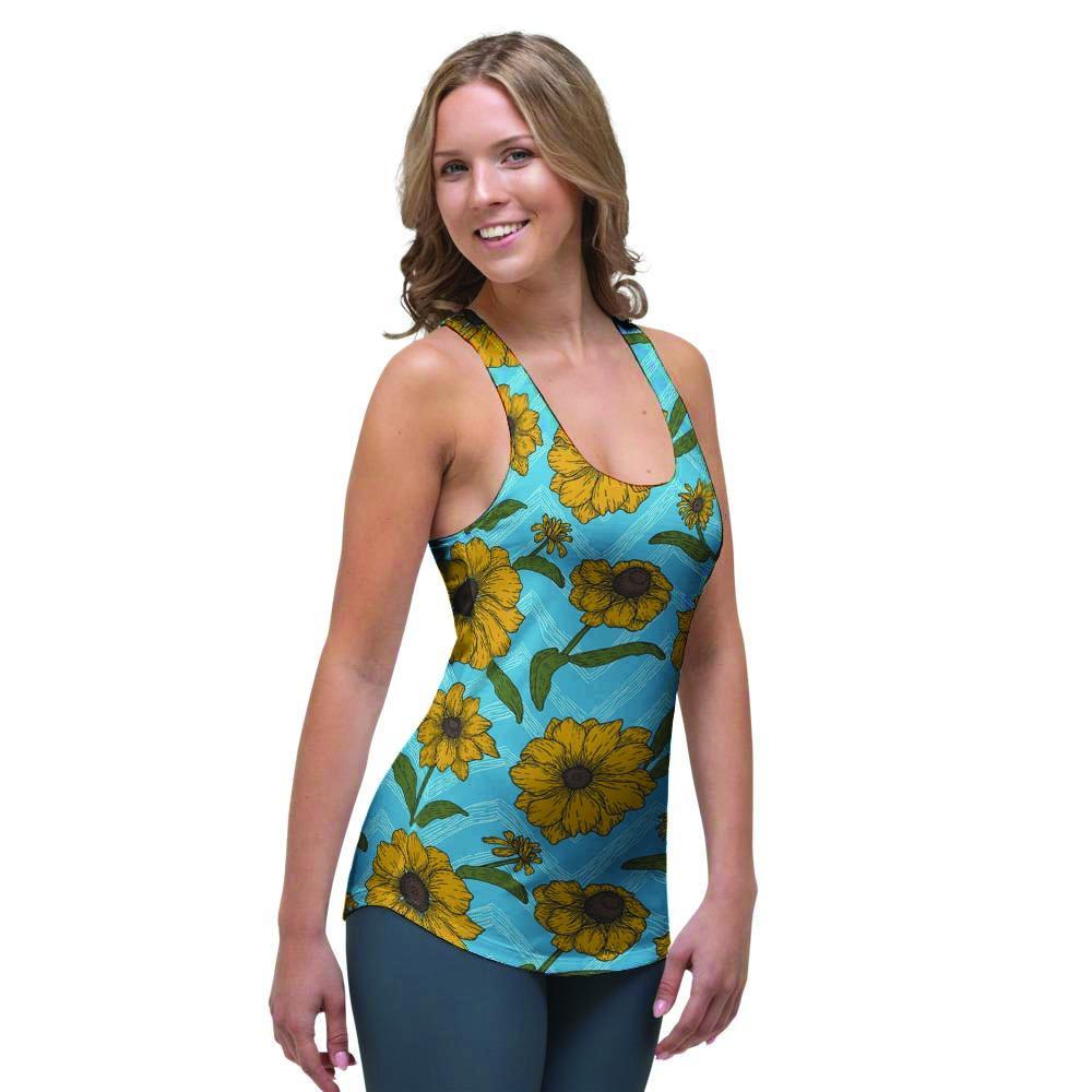 Blue Zigzag Sunflower Women's Racerback Tank Top-grizzshop