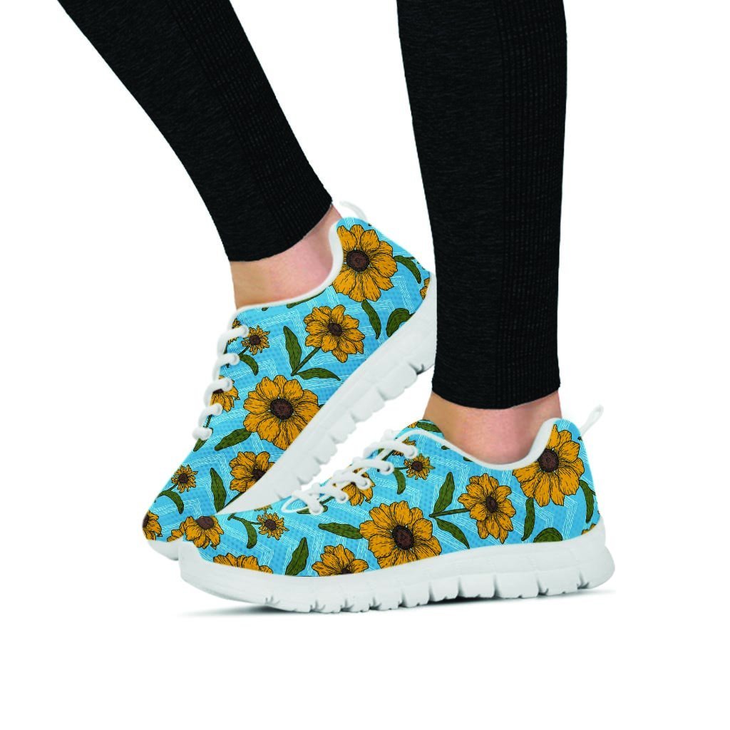 Blue Zigzag Sunflower Women's Sneakers-grizzshop