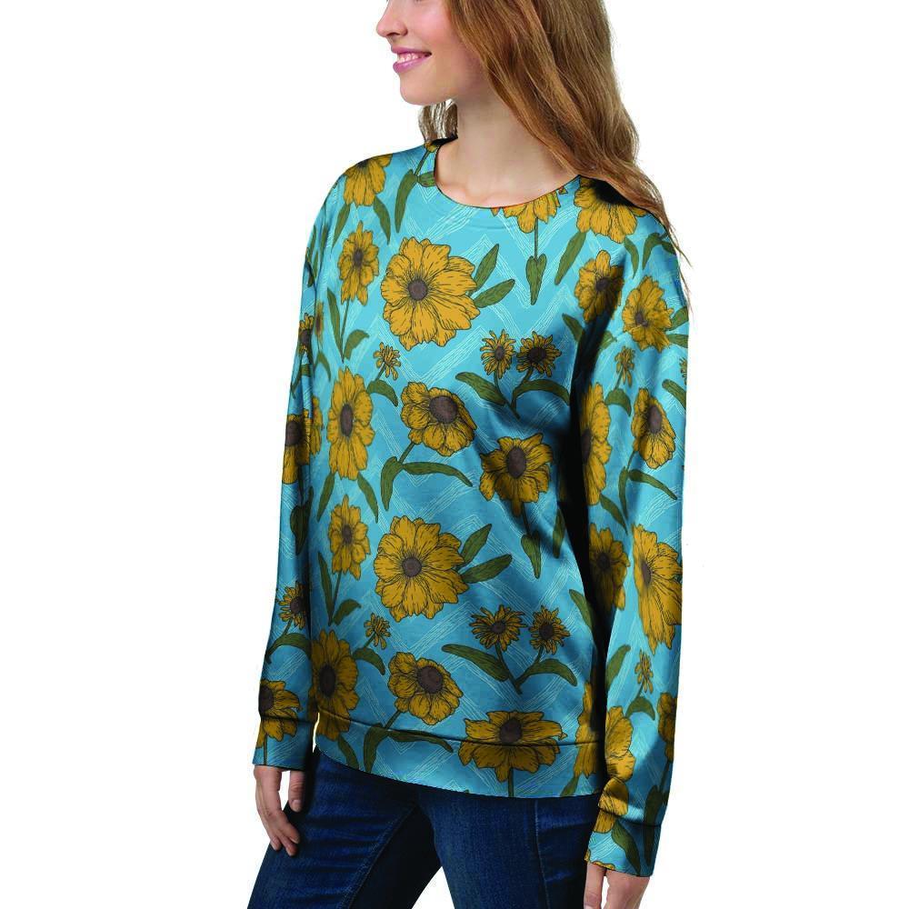 Blue Zigzag Sunflower Women's Sweatshirt-grizzshop