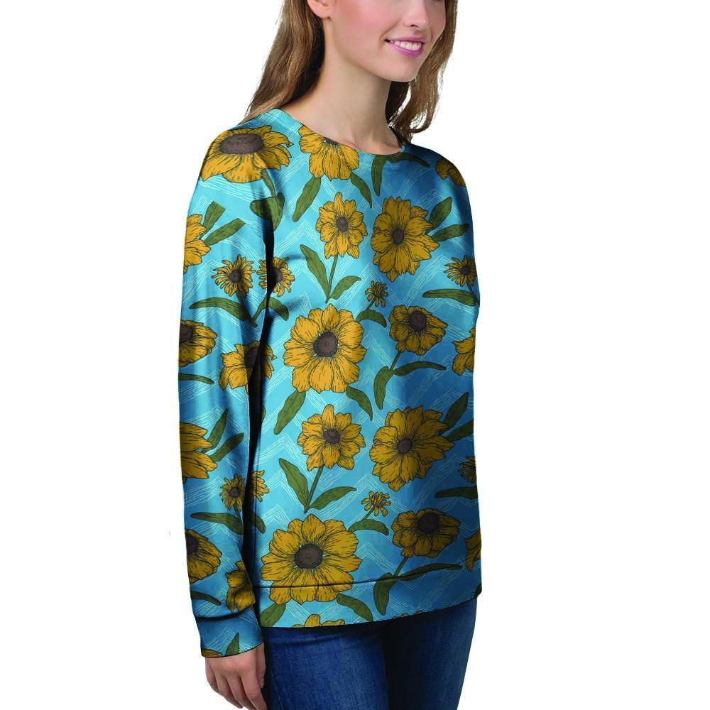 Blue Zigzag Sunflower Women's Sweatshirt-grizzshop