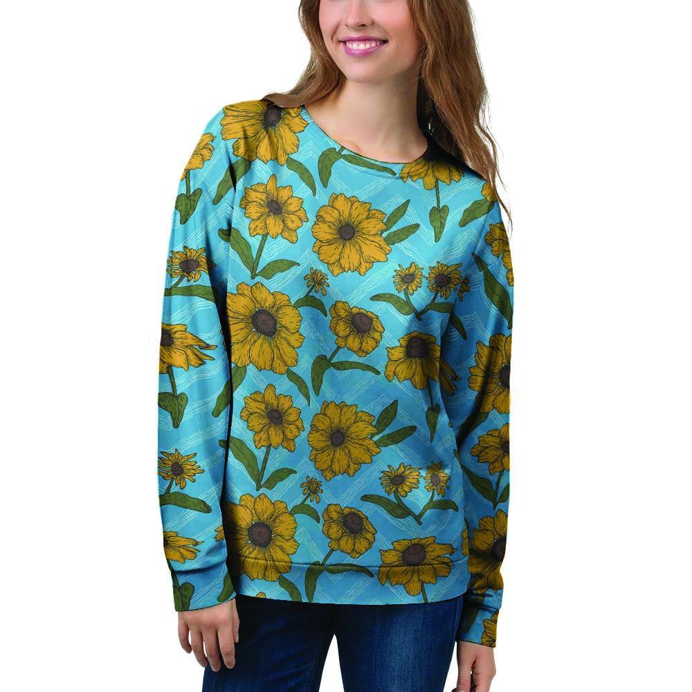 Blue Zigzag Sunflower Women's Sweatshirt-grizzshop