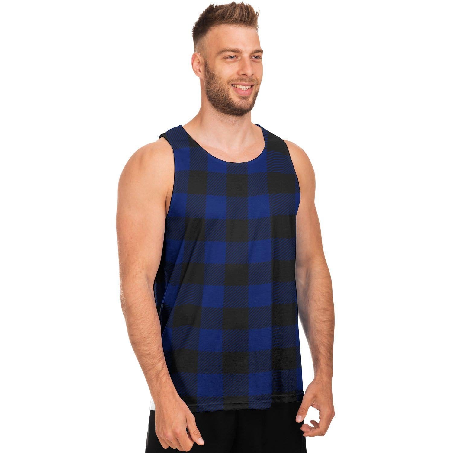 Blue Buffalo Plaid Men's Tank Tops-grizzshop