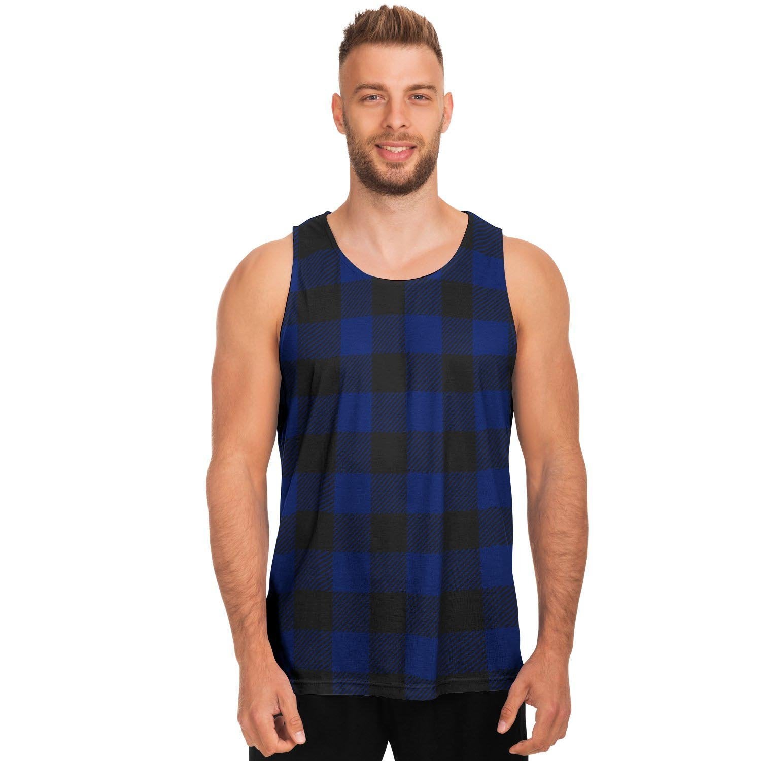 Blue Buffalo Plaid Men's Tank Tops-grizzshop